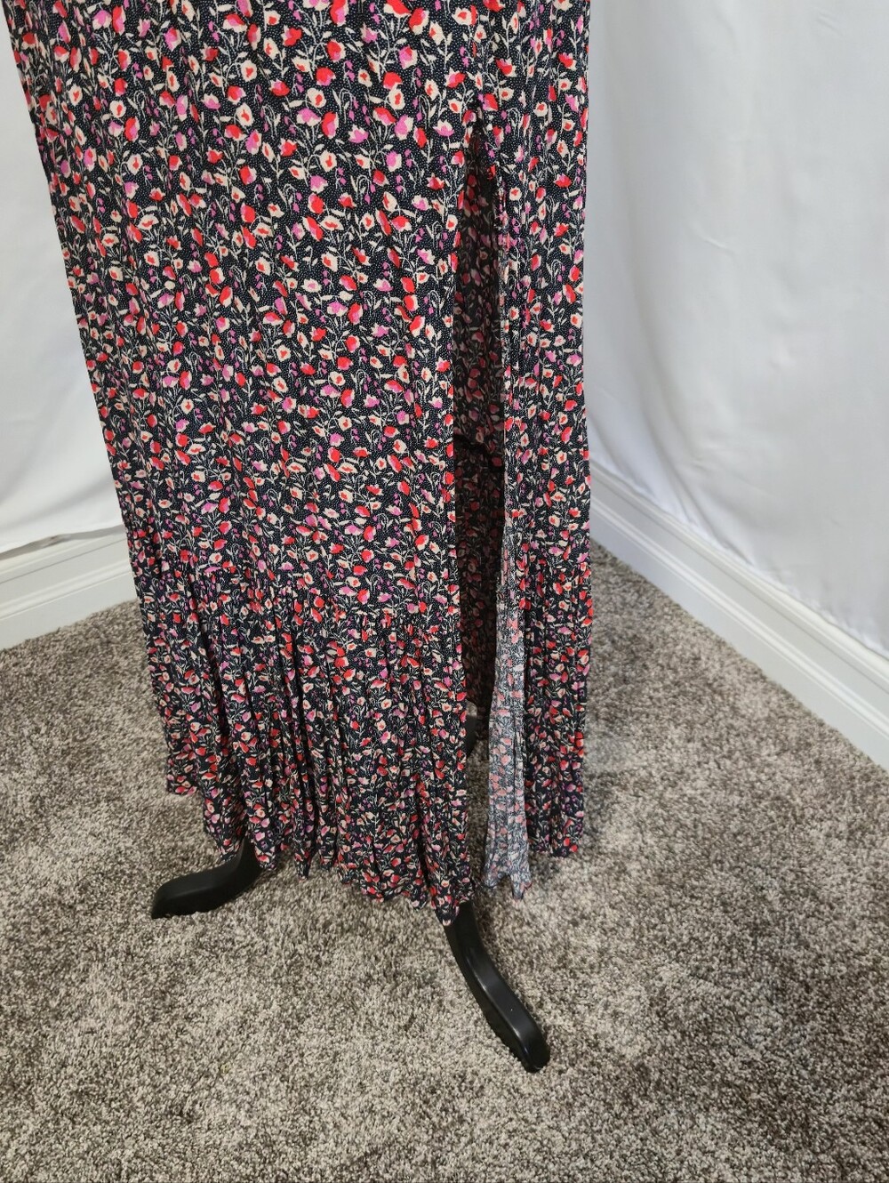 Love Stitch Black Floral V-Neck Maxi Dress with Pink and Red Blossoms - Picture 4 of 10